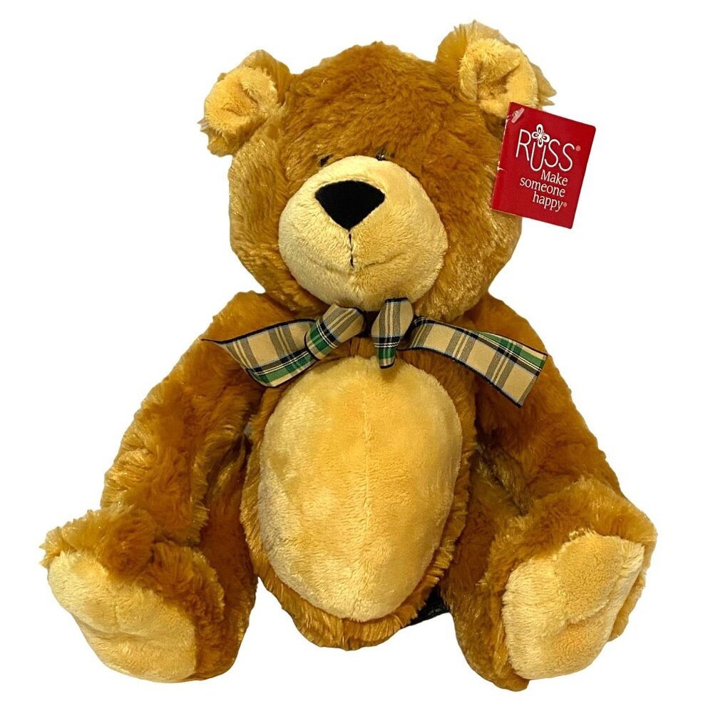 Vtg Y2K Russ BARRON Teddy Bear Plush 10" Sitting Classic Stylish Stuffed Animal